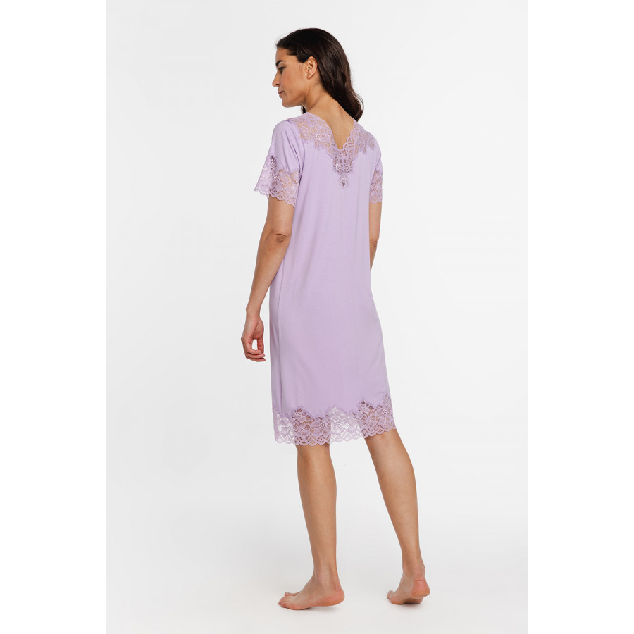 Tunic-style micromodal nightdress with short sleeves, a round neck and plunging V-neckline at the back