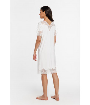 Tunic-style micromodal nightdress with short sleeves, a round neck and plunging V-neckline at the back