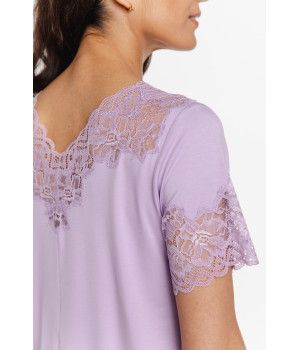 Ensemble pyjama 2 pièces en micromodal et dentelle, manches courtes ourlées de dentelle