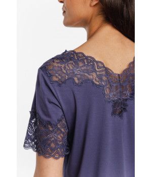Ensemble pyjama 2 pièces en micromodal et dentelle, manches courtes ourlées de dentelle
