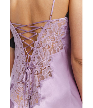 Gorgeous satin negligee with thin straps, lace and criss-cross straps