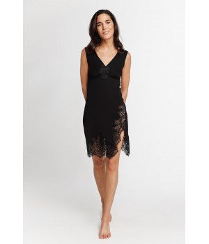 Nuisette en micromodal sans manches, larges bretelles, décolleté en V dentelle et lacets dans le dos Nuisettes - www.coemi-linge