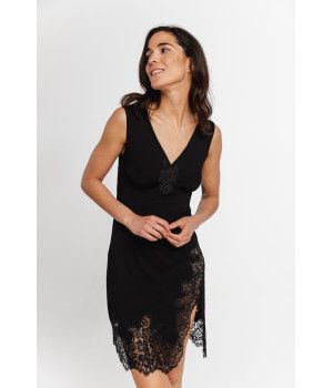 Nuisette en micromodal sans manches, larges bretelles, décolleté en V dentelle et lacets dans le dos