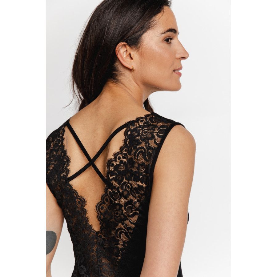 Nuisette en micromodal sans manches, larges bretelles, décolleté en V dentelle et lacets dans le dos Nuisettes - www.coemi-linge