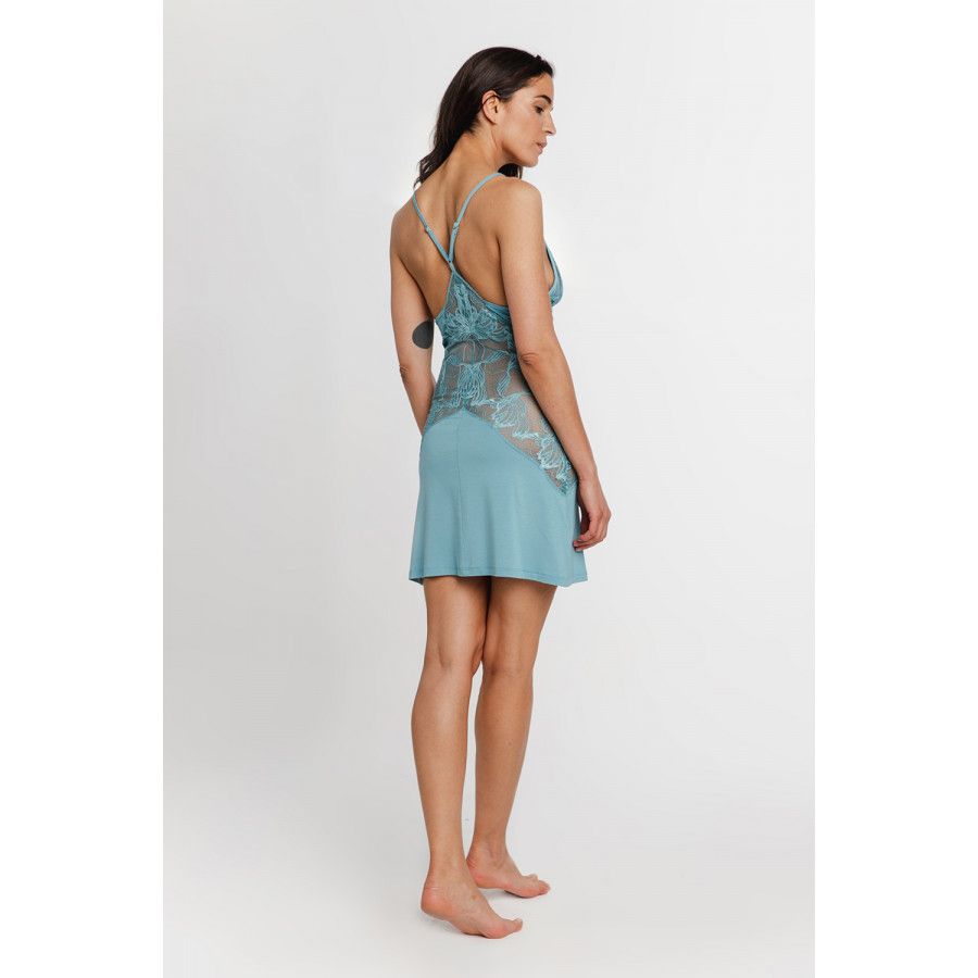Seductively sexy micromodal negligee with thin straps, lace and see-through inserts