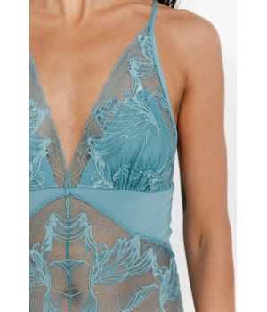 Seductively sexy micromodal negligee with thin straps, lace and see-through inserts