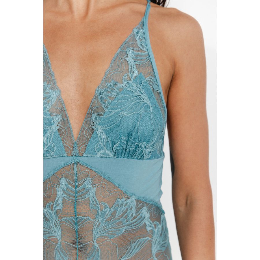 Seductively sexy micromodal negligee with thin straps, lace and see-through inserts