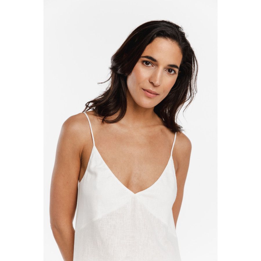 Robe d'intérieur / chemise de nuit en Lin et viscose, fines bretelles et encolure en V
