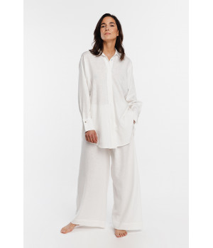 Ensemble d'intérieur / pyjama en lin et viscose, haut style liquette et pantalon ample