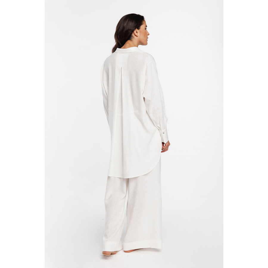 Ensemble d'intérieur / pyjama en lin et viscose, haut style liquette et pantalon ample