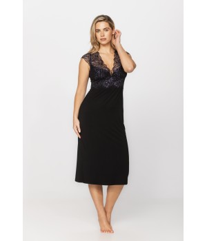 Sublime chemise de nuit manches courtes, en micromodal, elasthanne et dentelle.