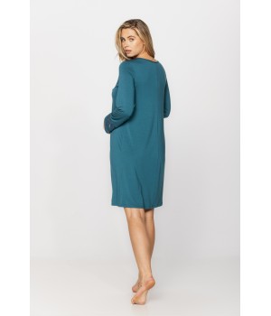 Long-sleeved, tunic-style nightdress with a V-neck in micromodal, elastane fabric and lace