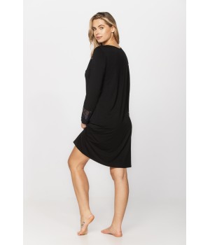 Long-sleeved, tunic-style nightdress with a V-neck in micromodal, elastane fabric and lace