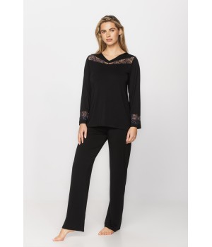 Micromodal and elastane pyjamas with lace above the bust and lace-trimmed cuffs