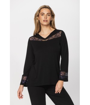 Micromodal and elastane pyjamas with lace above the bust and lace-trimmed cuffs