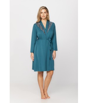 Elegant micromodal dressing gown with long sleeves and lace at the neckline