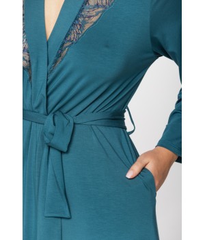 Elegant micromodal dressing gown with long sleeves and lace at the neckline