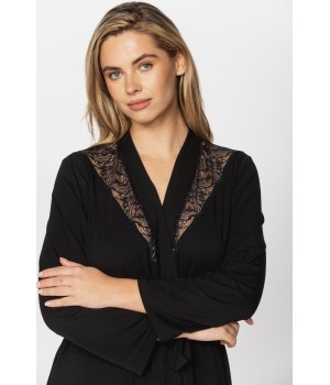 Elegant micromodal dressing gown with long sleeves and lace at the neckline