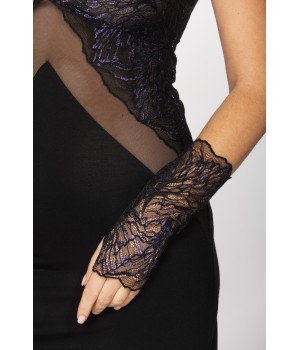 Pair of long fingerless gloves in sexy black lace with blue details