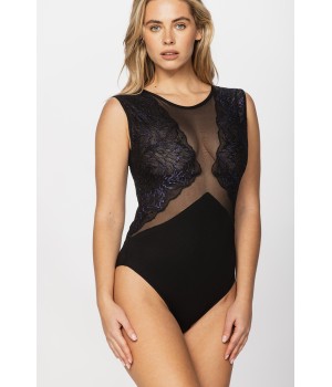 Pretty sleeveless bodysuit in micromodal fabric, lace and see-through tulle