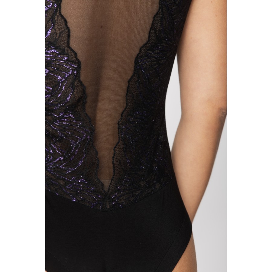 Pretty sleeveless bodysuit in micromodal fabric, lace and see-through tulle