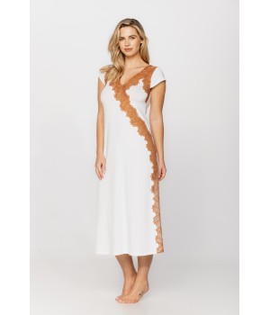 Gorgeous, long nightdress with short sleeves in micromodal and lace