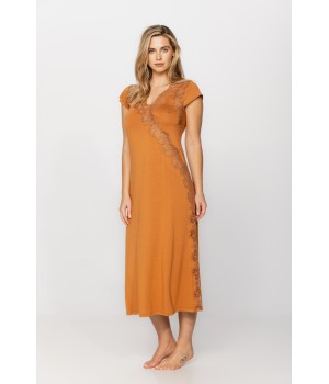 Gorgeous, long nightdress with short sleeves in micromodal and lace