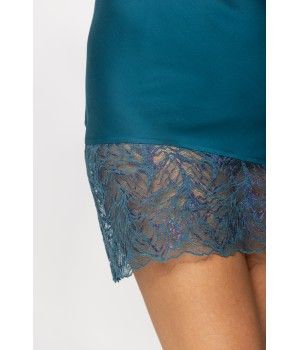 Ravissante nuisette en viscose satin, fines bretelles et dentelle asymétrique