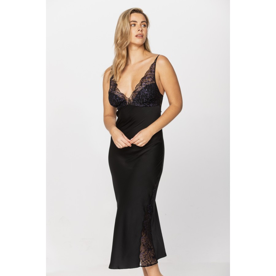 A knock-out and glamorous sleeveless nightdress in viscose satin and lace