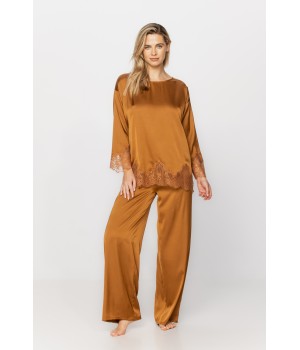 Ensemble pyjama en satin microfibre, blouse manches longues et pantalon large et fluide