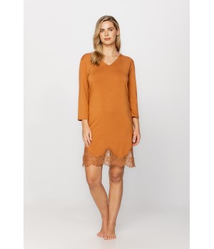 Micromodal tunic-style nightdress with three-quarter-length sleeves, criss-cross straps at the back and lace