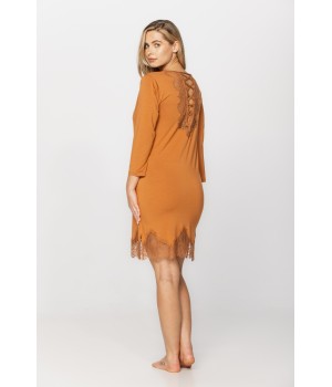 Micromodal tunic-style nightdress with three-quarter-length sleeves, criss-cross straps at the back and lace