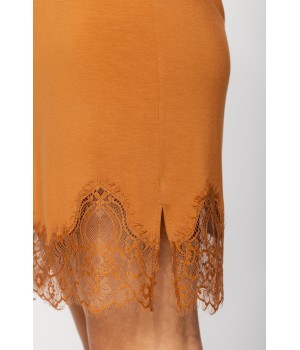 Micromodal tunic-style nightdress with three-quarter-length sleeves, criss-cross straps at the back and lace