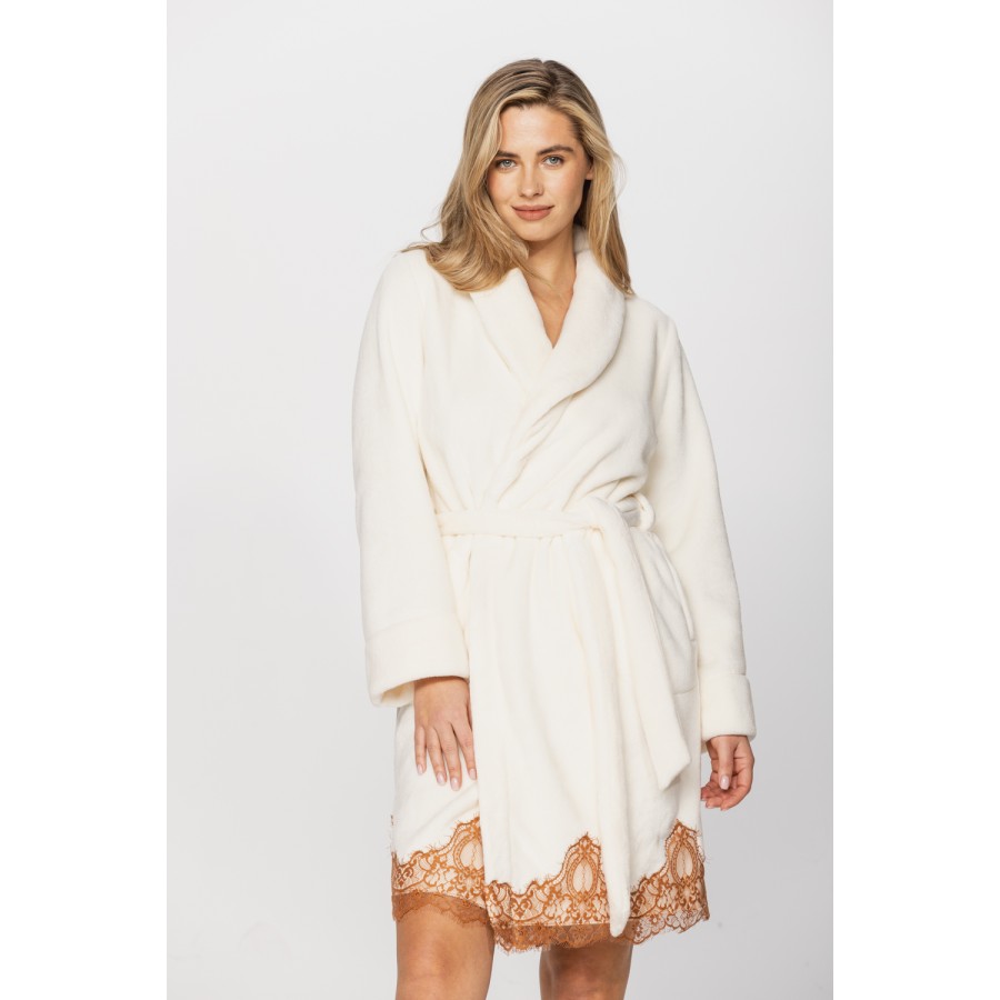 Gorgeous little velvet bathrobe with matching lace and shawl collar