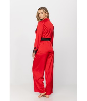 Pyjamas in microfibre satin fabric, kimono-style top and loose-fitting bottoms in bright colours