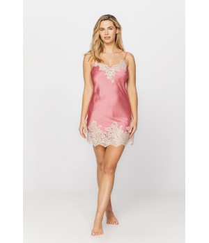 Gorgeous nightdress made of microfibre satin in a girly shade of pink with white lace