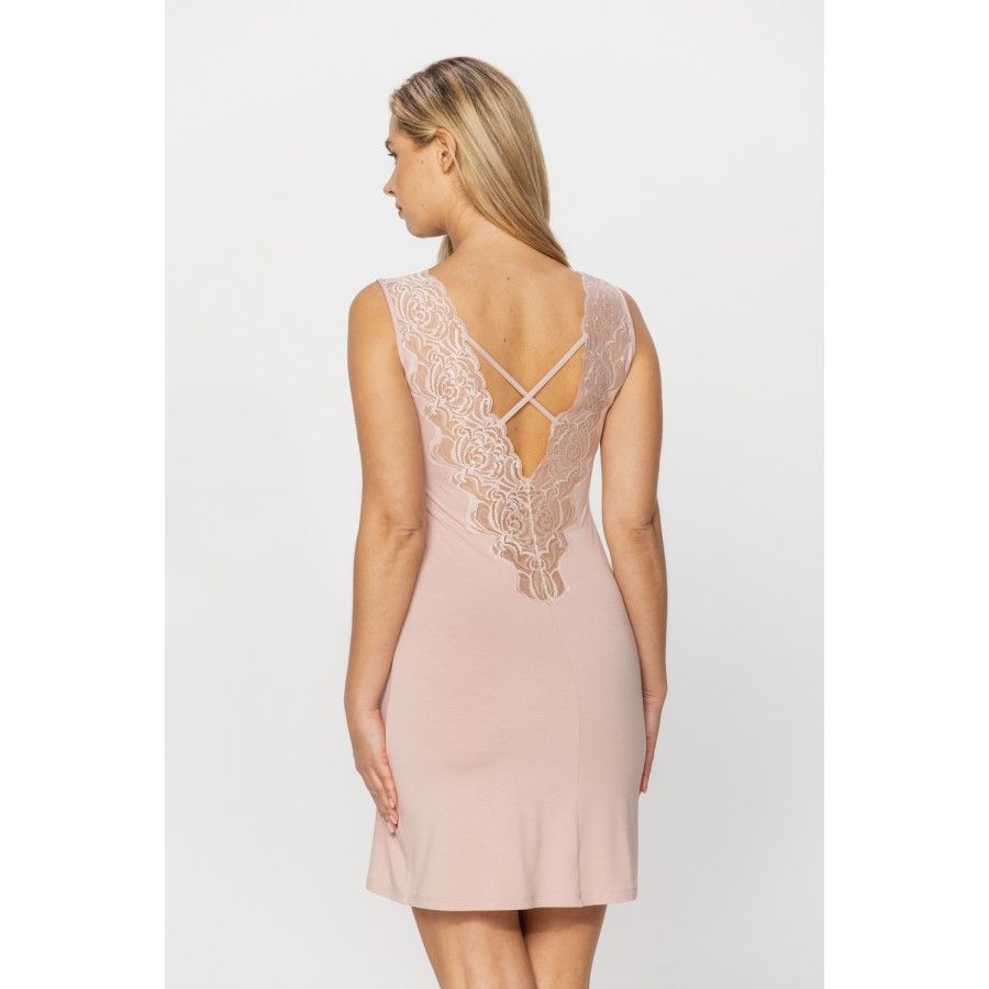 A gorgeous micromodal negligee with wide straps, criss-cross straps and lace