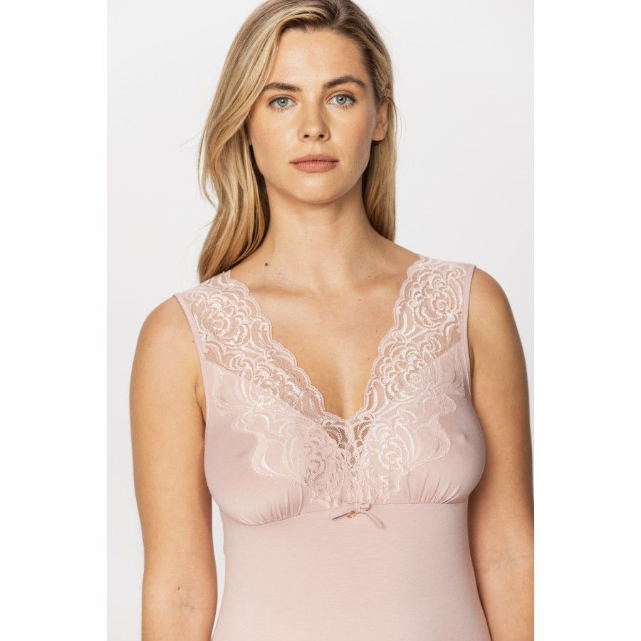 A gorgeous micromodal negligee with wide straps, criss-cross straps and lace