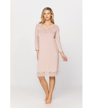 Tunic-style, knee-length nightdress in micromodal and lace