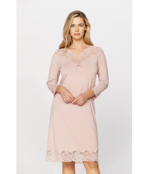 Chemise de nuit style tunique arrivant au niveau des genoux en micromodal et dentelle