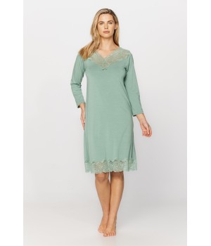 Tunic-style, knee-length nightdress in micromodal and lace