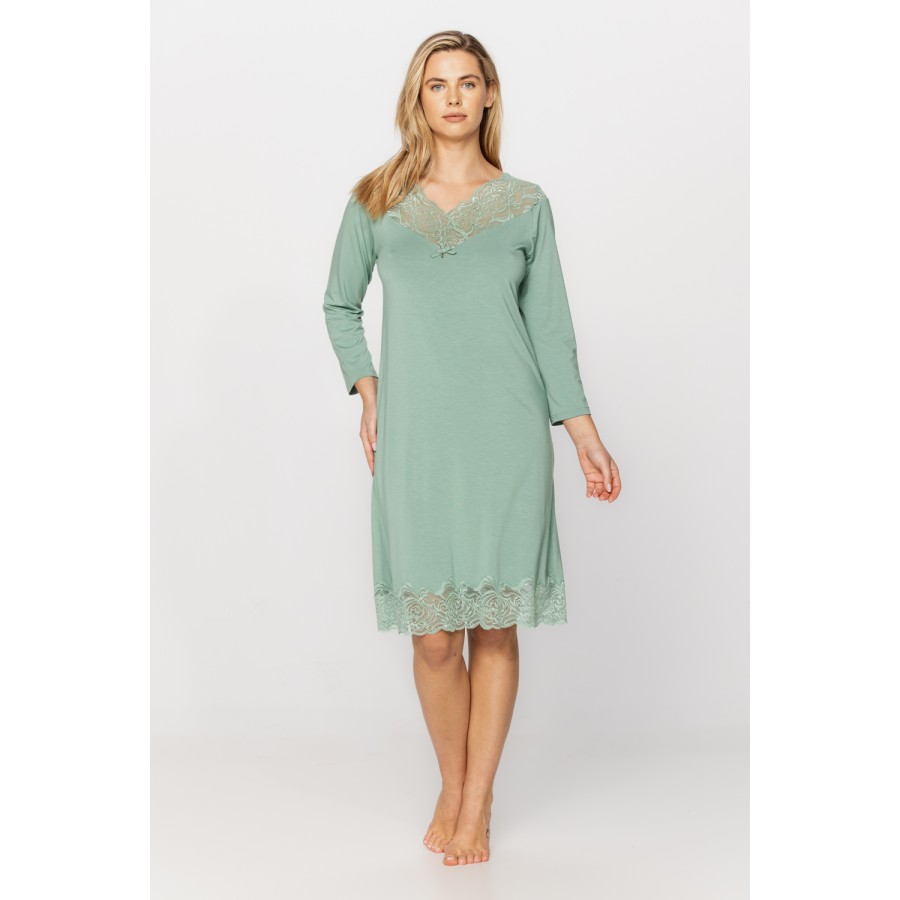 Tunic-style, knee-length nightdress in micromodal and lace