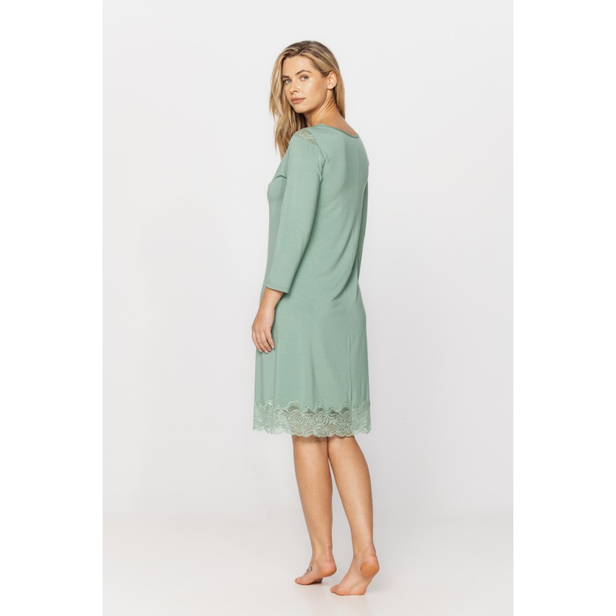 Tunic-style, knee-length nightdress in micromodal and lace