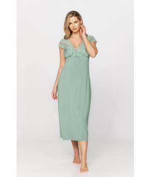 Very elegant long nightdress in micromodal and lace with criss-cross straps