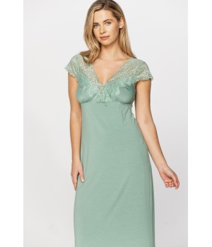 Longue chemise de nuit très élégante en micromodal, dentelle et jeu de lacets