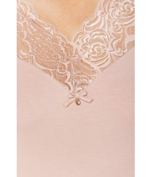 Ensemble pyjama en micromodal et dentelle haut tee-shirt manches longues, pantalon droit