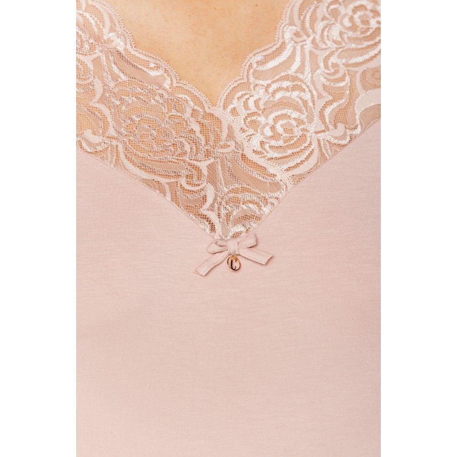 Ensemble pyjama en micromodal et dentelle haut tee-shirt manches longues, pantalon droit