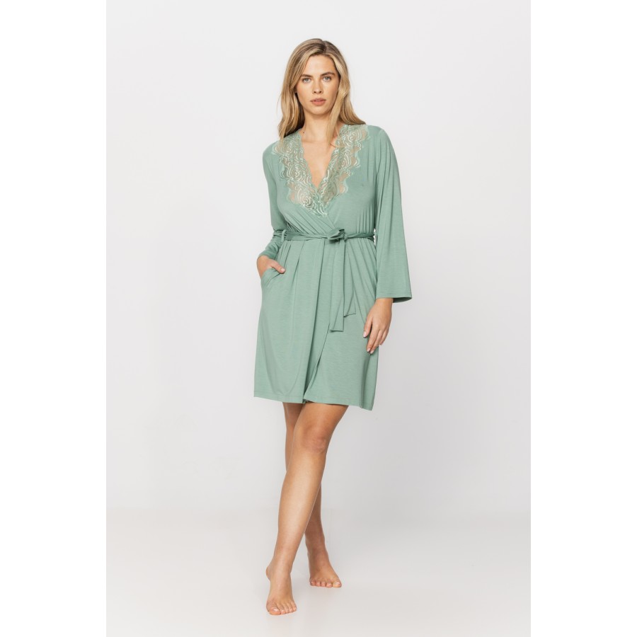 A gorgeous micromodal dressing gown with lace at the neckline, choice of two lengths