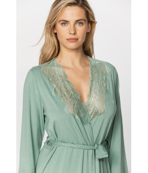 A gorgeous micromodal dressing gown with lace at the neckline, choice of two lengths