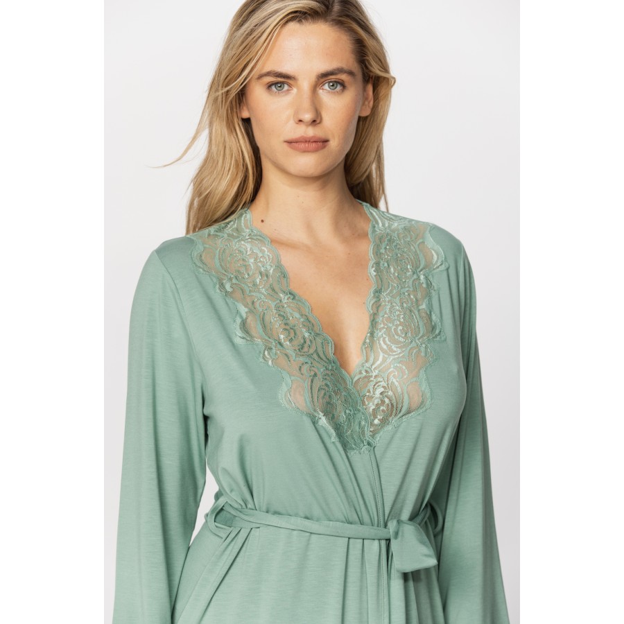 A gorgeous micromodal dressing gown with lace at the neckline, choice of two lengths